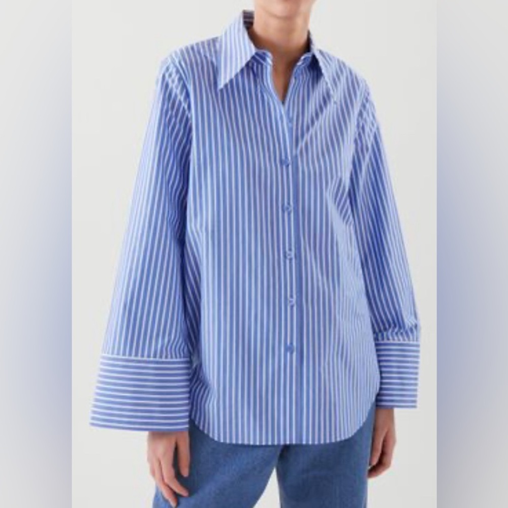 COS Oversized Blue White Striped Button Up Shirt